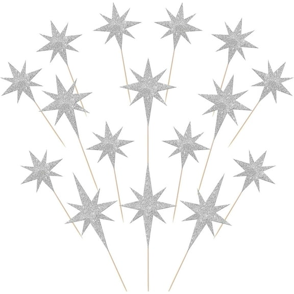 10pcs Sparkle Star Cupcake Toppers Glitter Assembled Twinkle Little Star Cupcake Picks Decorations for Baby Shower Wedding Birthday Party Cake Decorations Silver
