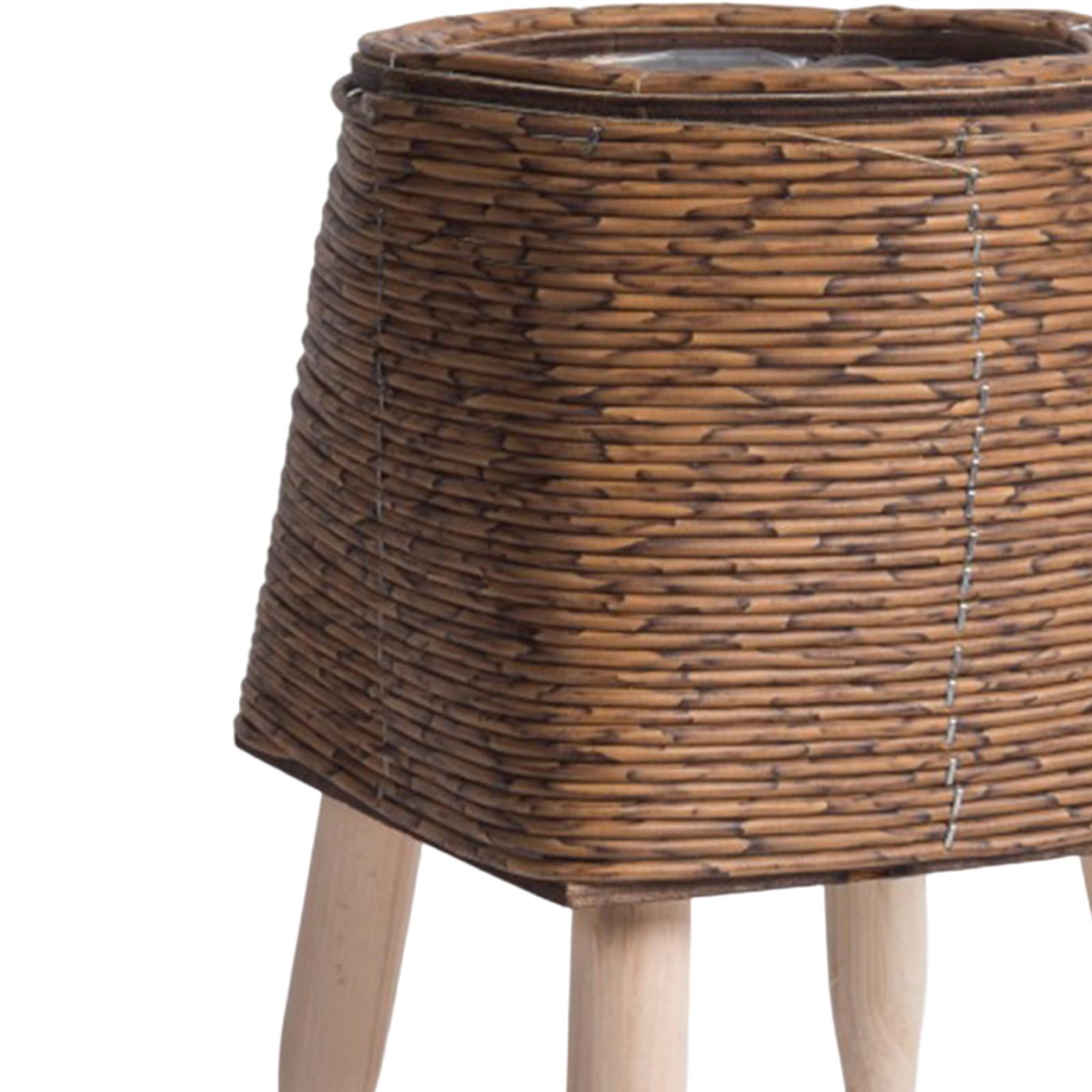 Woven Basket for Plant with Legs Basket Planter Flowerpot Rustic Rattan Basket Flower Pot for Balcony Apartment Drawing Room Decorations Square Dark Brown
