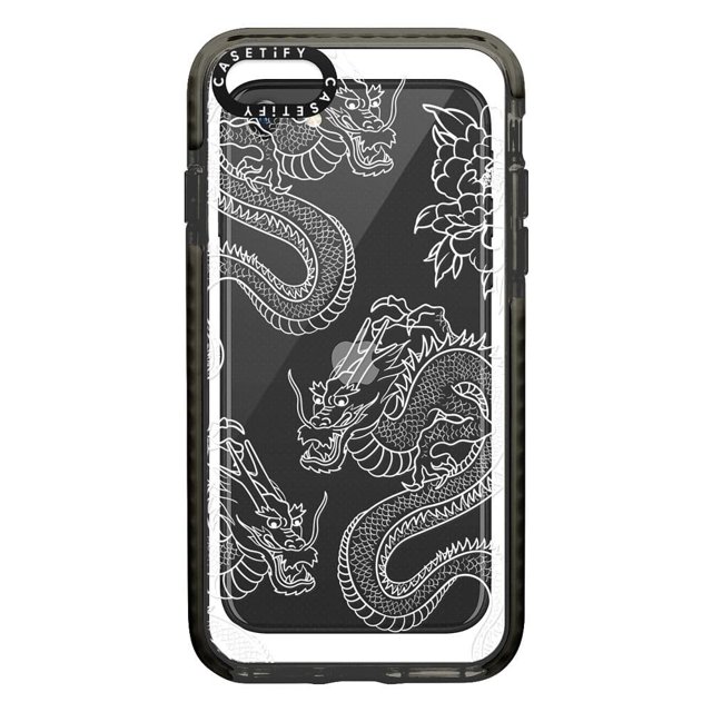 Funda Casetify Impact para iPhone SE (2020/2022) y iPhone 7/8 - Dragones - Negro transparente