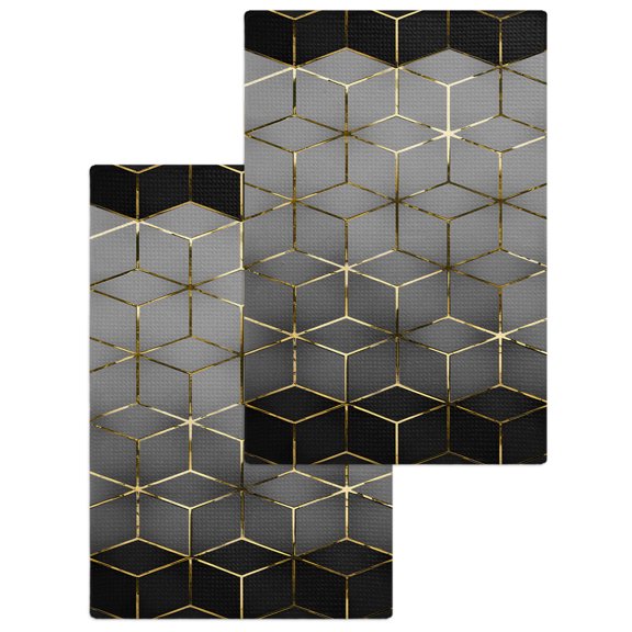 Ombre Gray Geometric Kitchen Dish Towels for Drying Dishes Set of 2, Modern Abstract Art Waffle Weave Microfiber Hand Tea Bathroom Towels Quick Dry & Absorbent Towel 15.7x23.6