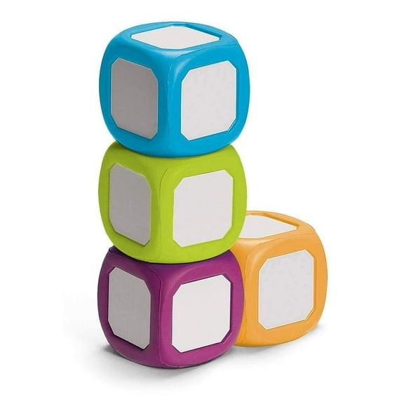 hand2mind Small Write-On/Wipe-Off Dice, Dry Erase Dice, White Board Dice, Blank Dice, Custom Dice, Erasable Dice, Education Dice for Kids, Foam Cubes for Classroom, Family Game Night (Set of 4)