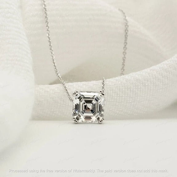 925 Silver 2Ct Asscher Lab-Created Diamond Women Solitaire Pendant 14k White Gold Plated