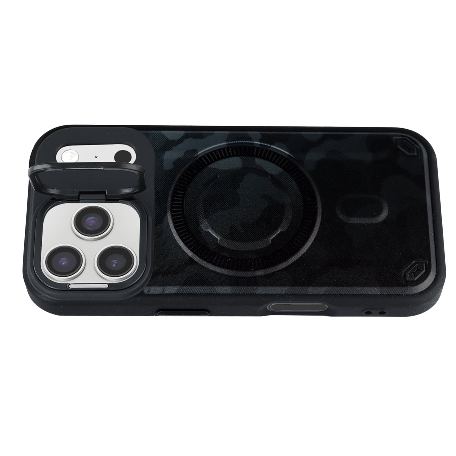 Camo Pattern Magnetic Phone Case with Lens Stand for iPhone 17 Pro Max - Black