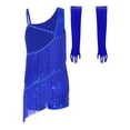 thumbnail image 5 of TiaoBug Girls Sequins Latin Dance Dress Tassel Leotard Fringed Bodysuit with Gloves Ballroom Dancing Outfit Royal Blue 16, 5 of 6