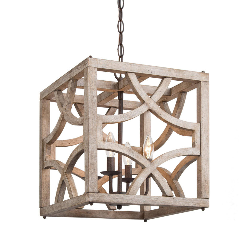 LNC Elderflower 4-Light Farmhouse Pendant Light in Rustic Iron and Weathered Wood Finish
