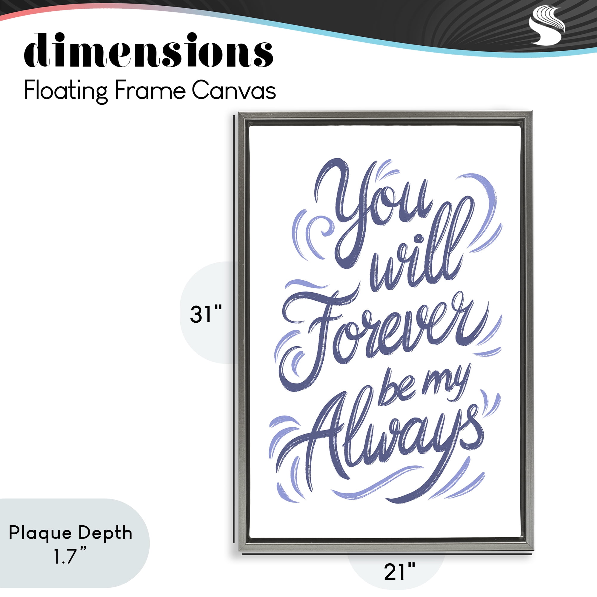 Stupell Industries Forever Be My Always Gray Framed Floater Canvas Wall Art, design by Martina Pavlova