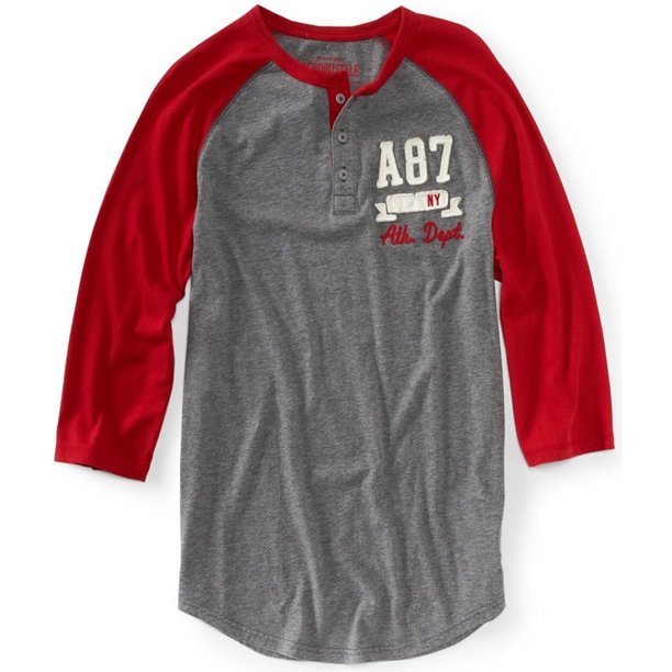 Aeropostale - Camiseta de béisbol para hombre, color rojo, extragrande Aeropostale henley