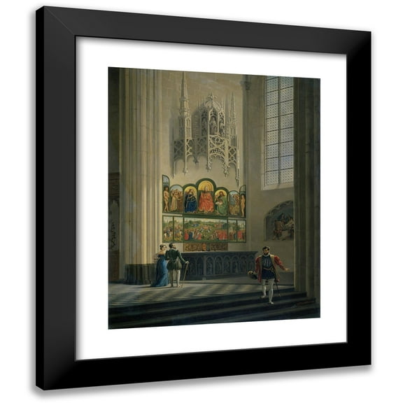 Pierre François De Noter 12x14 Black Modern Framed Museum Art Print Titled - The Ghent Altarpiece by the Van Eyck Brothers in St Bavo Cathedral in Ghent (1829)
