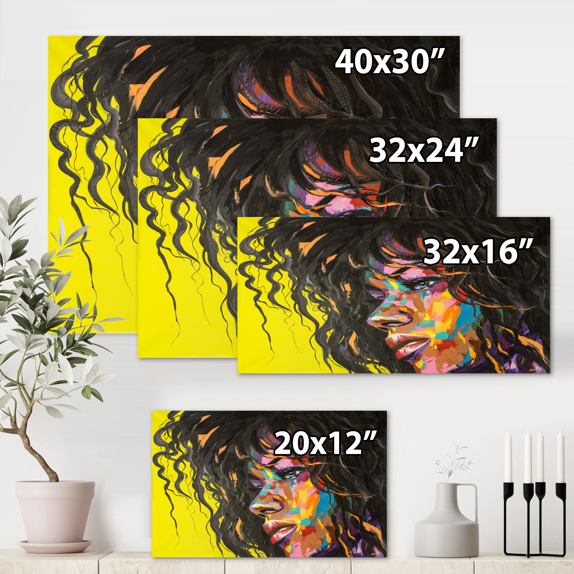 Designart ' Abstract Colorful Fantasy Portrait Of A Young Woman I ' Modern Canvas Wall Art Print