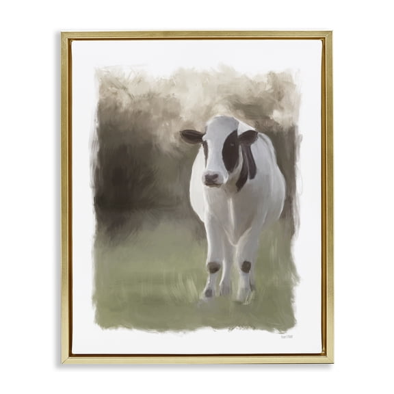 Stupell Industries Rustic Lodge White Cow Farmhouse Gold Floating Frame Canvas Art, 17 x 21, by House Fenway