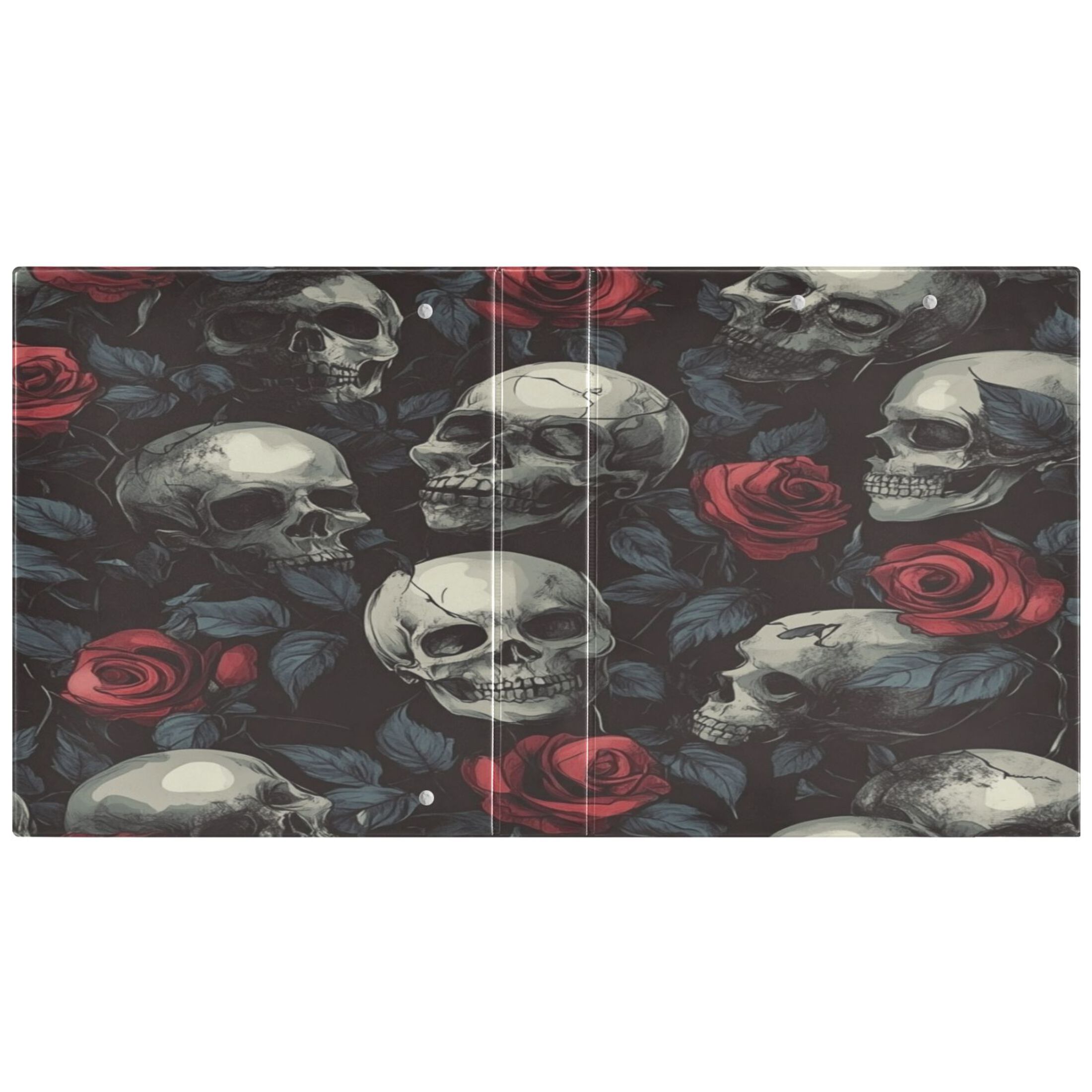 WOBOGO Skull Red Roses Pattern File Folders Extra Large Capacity to Hold 200 Sheets of Documents Hard Shell Ring Binder for School Home Office