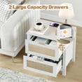 thumbnail image 5 of LAZZO Nightstand Set of 2 with Wireless Charging, Boho Rattan 2-Drawer Bedside Table for Bedroom, White, 5 of 9