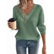 thumbnail image 2 of Blusas de Punto Gofre para Mujer, Blusas Casuales de Larga con Farol, Cuello en V, Camisetas Oversize. Verde S, 2 of 8