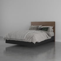 Nexera Solari Platform Bed with Headboard, Walnut & Black