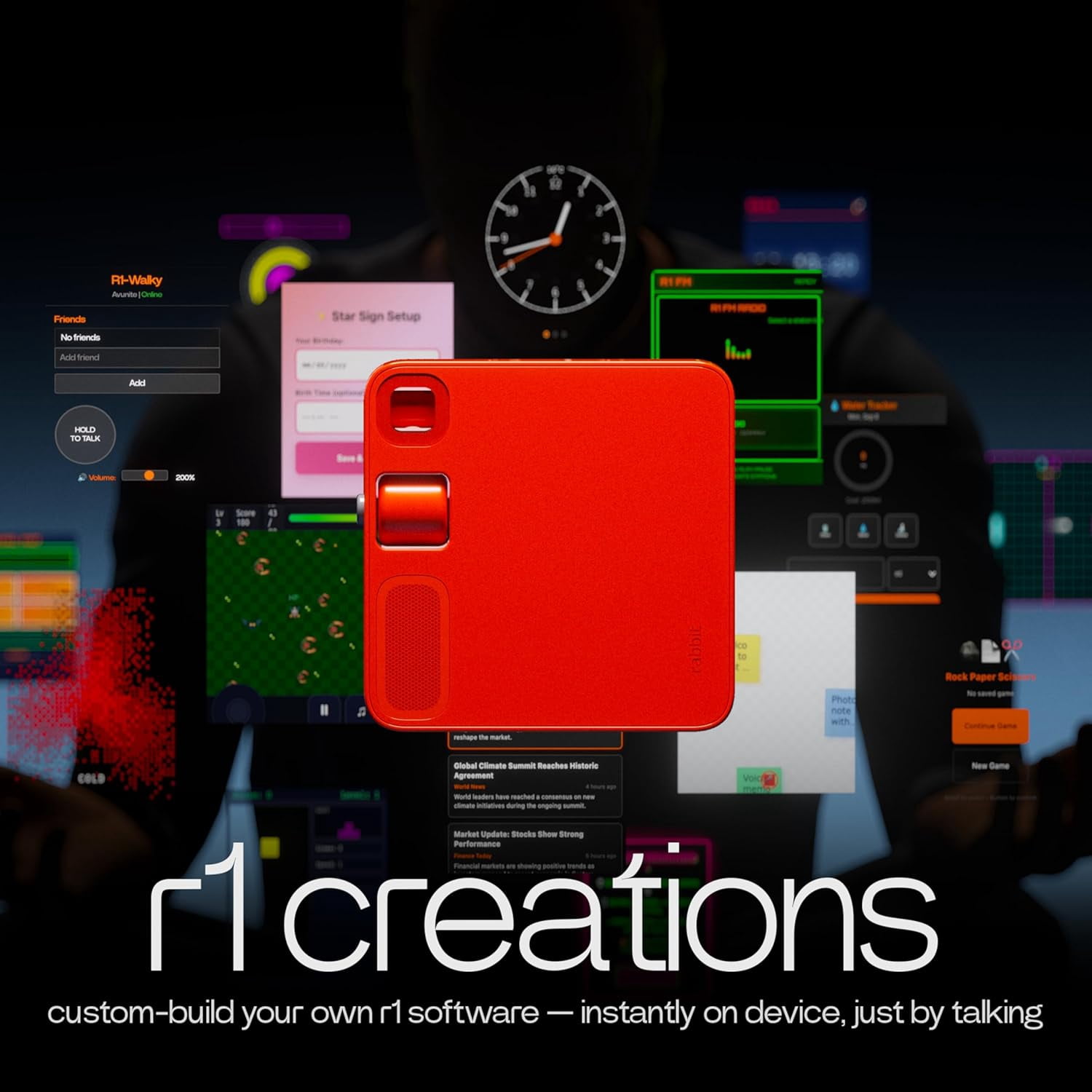 Rabbit r1 AI Voice-Activated Gadget w/ AI Note Taker, Vibe Coding + OpenClaw on Device, AI Voice Recorder, Unlimited Transcripts + Meeting Summaries