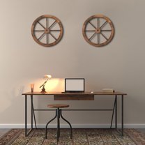 Veryke 24-Inch Set of 2 Western Wood Garden Wagon Wheel Wall Art Decor for Bar, Studio and Home, Brown