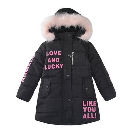 

Winter Savings Clearance! Stamzod Kids Teenage Girl Winter Jacket Fashion Letter Print Thick Hooded Jacket Coat Warm Clothes 4-14Y Birthday Christmas Coat Children Outerwear With Zipper