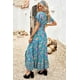 thumbnail image 1 of ABPHQTO Vestido largo de cintura alta con cuello en V y estampado floral bohemio verde para mujer, 1 of 5