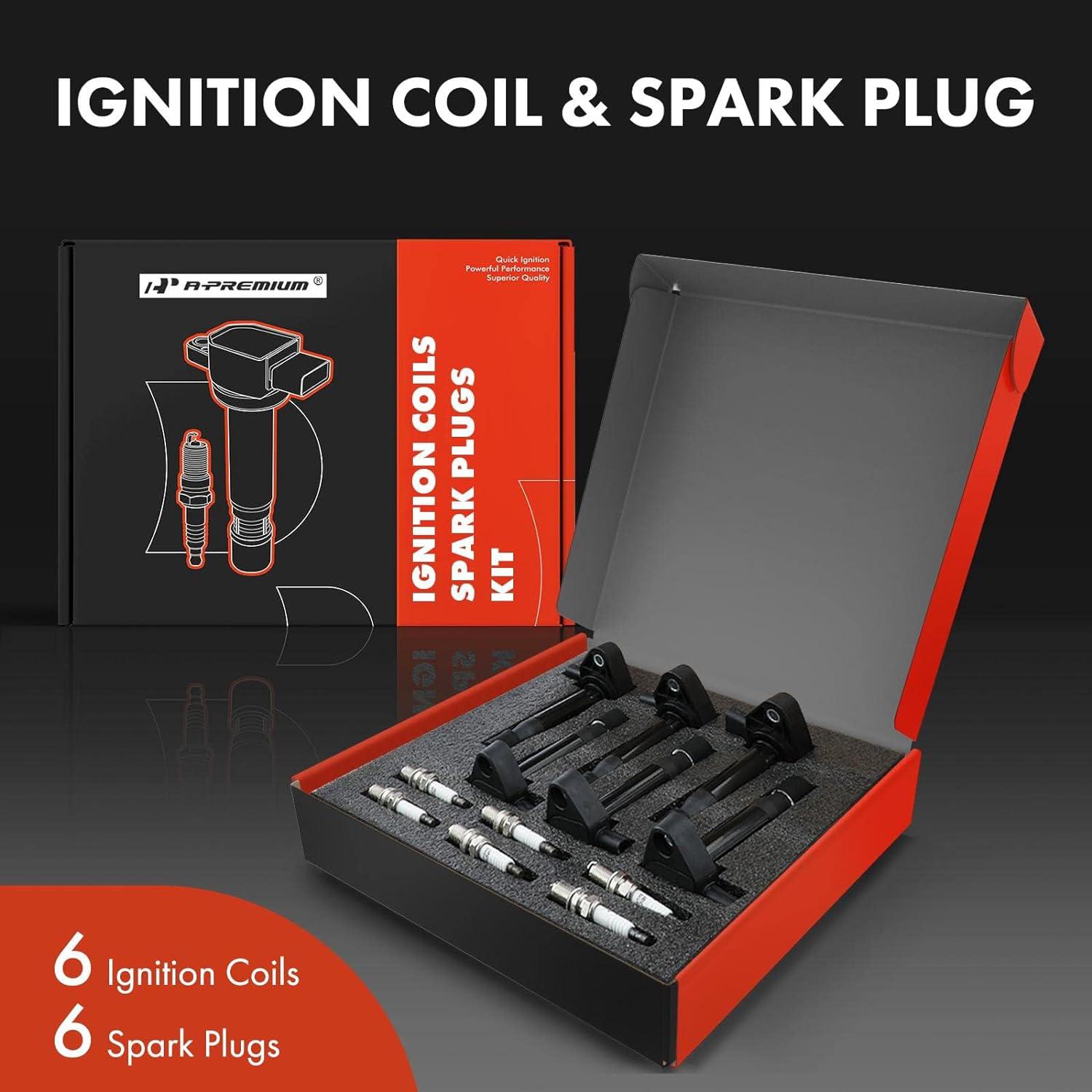 A-Premium Set of 6 Ignition Coil Pack and Iridium Spark Plugs Compatible with Honda Accord 2002, Odyssey 1999-2004 & Acura CL 2001-2003, TL 1999-2008, Replace# 30520RCAA01, 30520RCAA02