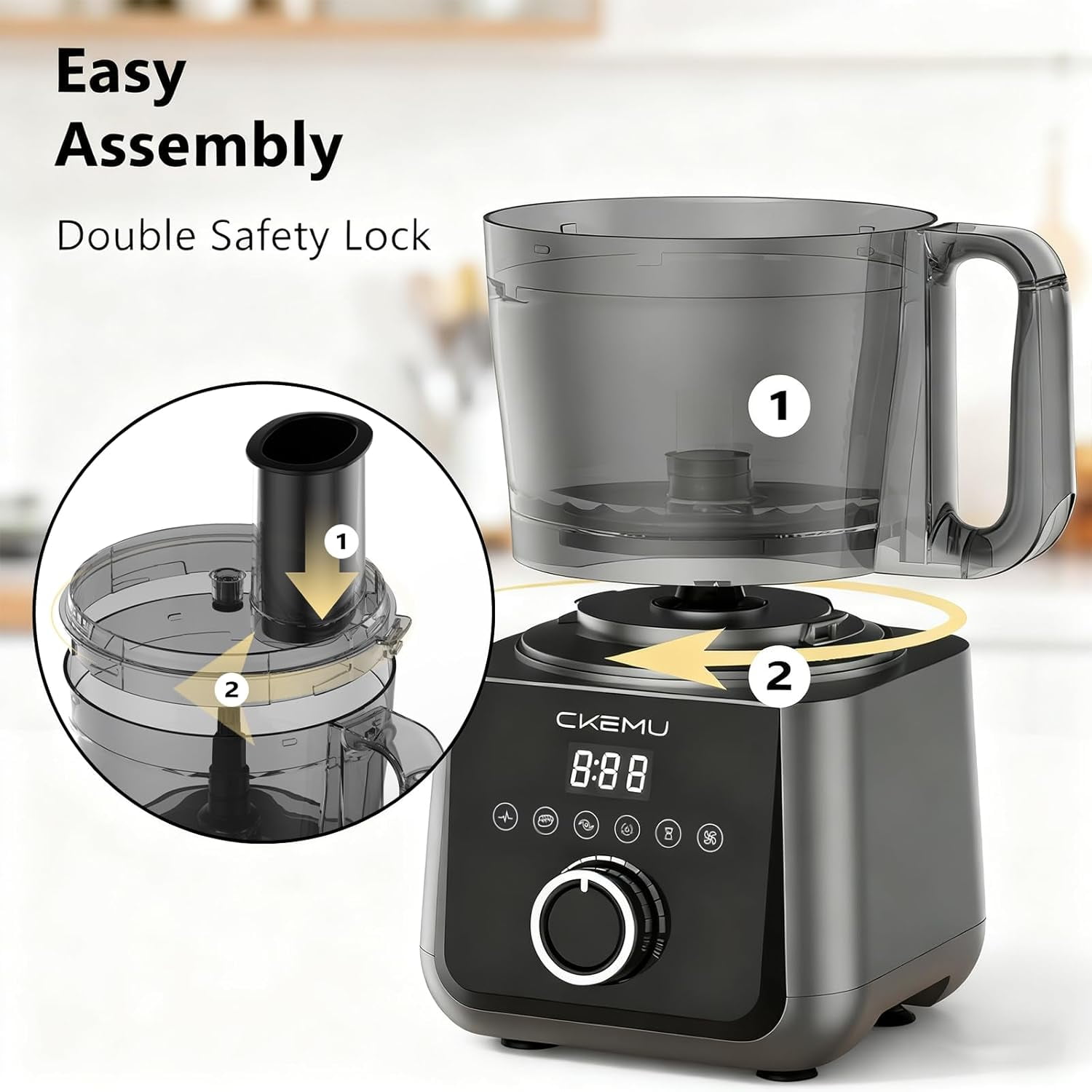 Food Processor and Vegetable Chopper with 12 Cup Bowl, 6 Functions for Chopping Slicing French Fries Purees & Dough, Silver Kitchen Appliance