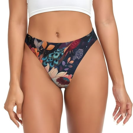 Sigee Colorful Flower Peacock for Women s G-String Panty  Low Rise  Soft Lace Perfect for Everyday Wear or Special Occasions-Medium