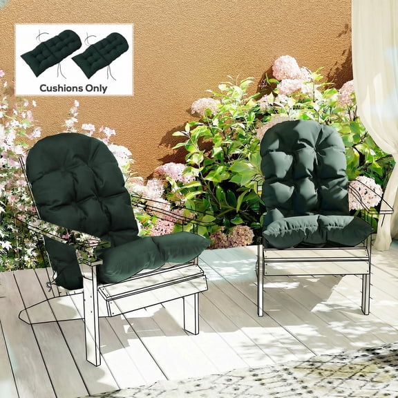 Outsunny Adirondack Chair Cushions Set of 2, Tufted High Back Patio Chair Cushions with Ties, Non-Slip Cushions for Adirondack Chairs, Dark Green