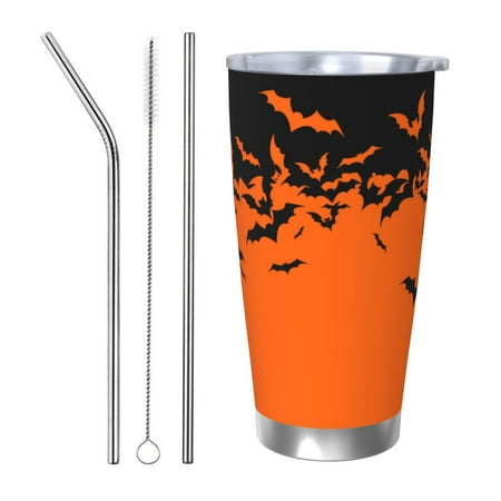 

Tideii Halloween With Black Bats for 20OZ Car Cup Stainless Steel Cold and Hot Cup with Lid Suitable for Outdoor and Home Unisex-Straw Three-piece Set