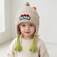 thumbnail image 5 of Povozer Toddler Beanie Boys Girls Baby Knit Warm Beanies Kids Winter Hat With Dinosaur Design Blue White Knit Fleece Lined Ear One Size Warm Winter Headwear For Boys Girls,Size 1-4Years,Beige, 5 of 9