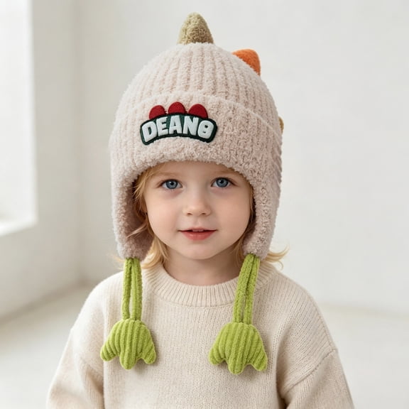 Kids Knit Trapper Hat with Ear Flaps Winter Warm Fleece Lined Beanie with Tassel Ties for Toddlers Boys Girls