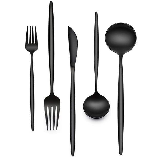 Juego de cubiertos EWFEN de acero inoxidable negro de 30 piezas