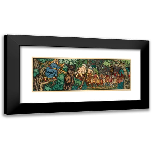 Ivan Bilibin 14x8 Black Modern Framed Museum Art Print Titled - The Hunt (1932)