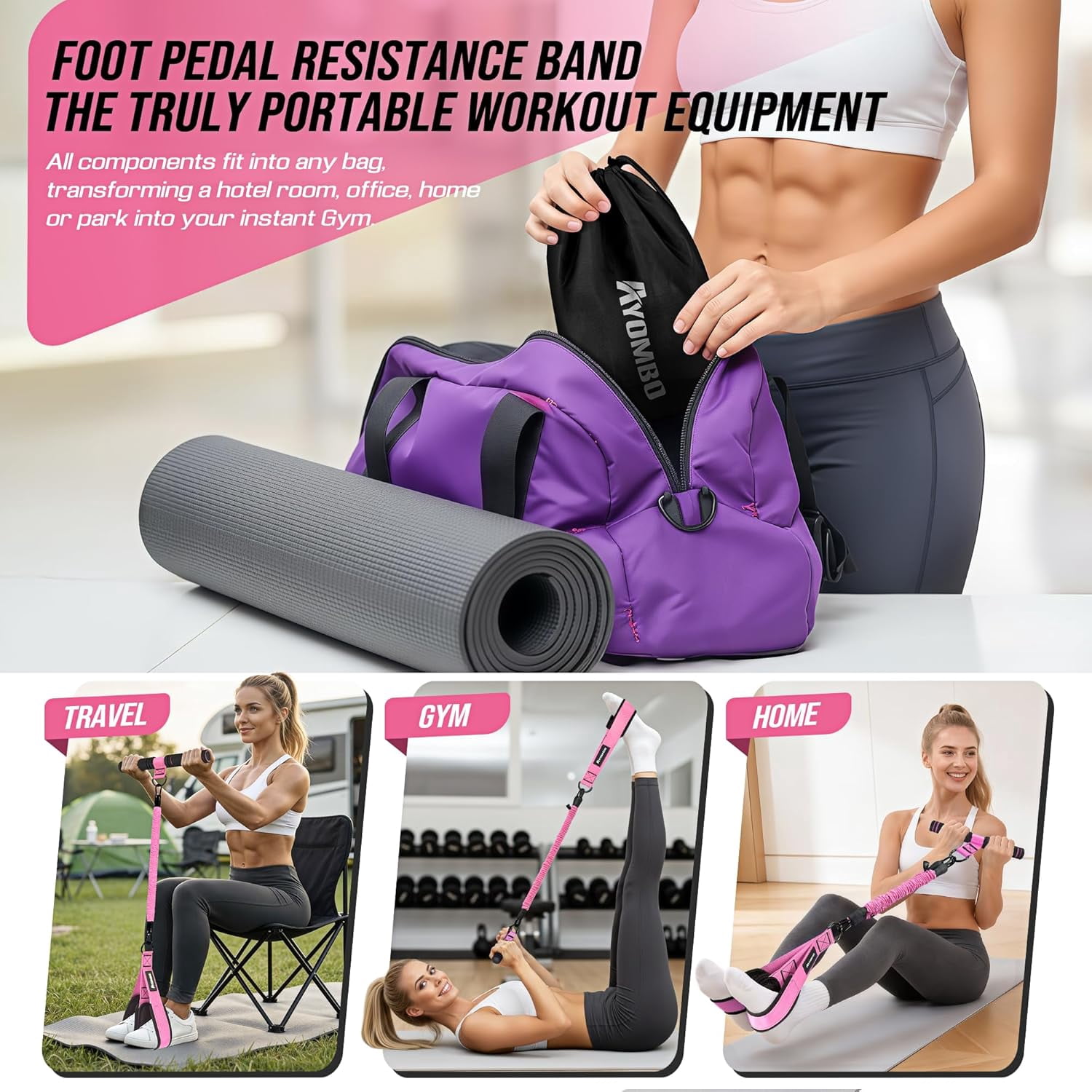 Upgrade Pedal Resistance Band with Handle, Adjustable Tube Foot Pedal Device Puller Exercise Bands, for Abs Arm Leg Waist Workout, Core Pilates, Sit Up Fitness Equipment for Full Body Training