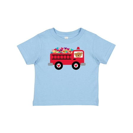 

Inktastic Valentine Fire Truck Heart Bear Gift Baby Boy or Baby Girl T-Shirt