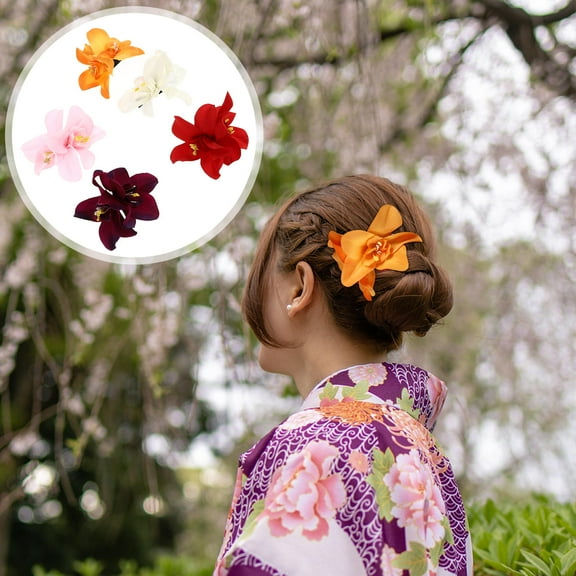 HINTRMENT 5Pcs Hawaiian Party Accessories Watermelon Red Flower Shape Hair Clip for Women and Girls