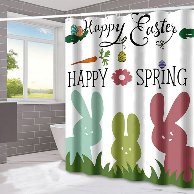 Meggemo Easter Waterproof Shower Curtain Water Resistant Bath Curtain for Bathroom Bathtub Spring Home Holiday Party Decor