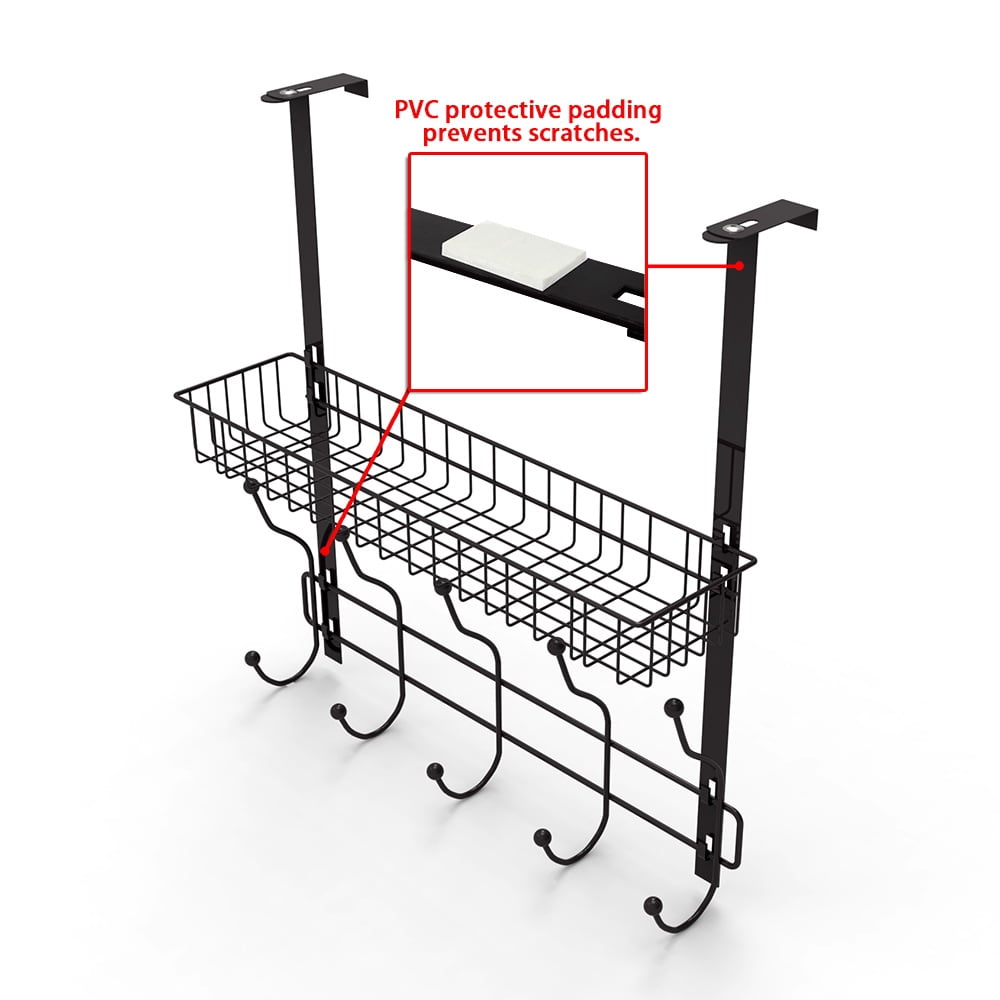 Over The Door Hook Rack with Wire Storage Basket, Metal Over Door Organizer for Entryway Bathroom