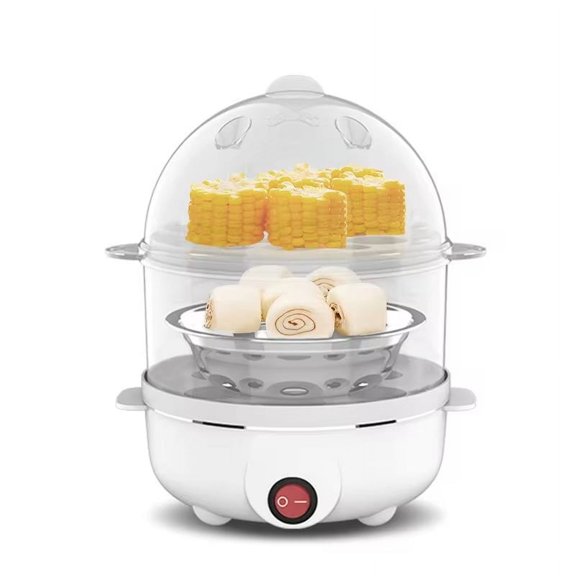 Double Layer Egg Cooker Hard Boiled Egg Cooker Anti-dry Electric Egg Boiler with 40mL Measuring Cup Steam