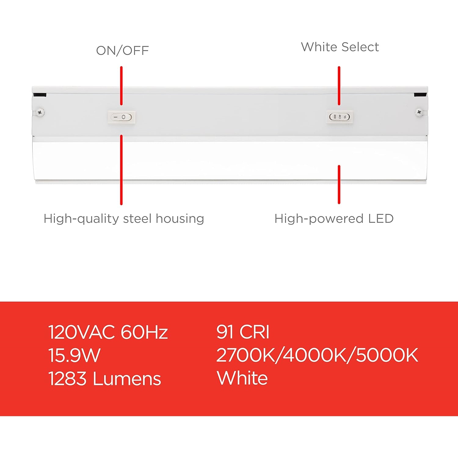 36 inch Hardwired Under Cabinet Lights, 3 Color Settings - 2700K/4000K/5000K - Warm White, Cool White, and Daylight, Under Cabinet Lighting, Dimmable Under Counter Lights for Kitchen