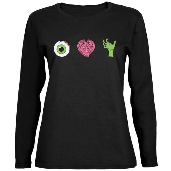 Halloween Eye Heart Zombies Ladies' Relaxed Jersey Long-Sleeve Tee Black X-LG