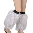 thumbnail image 2 of 35cm Calentadores de piernas peludos Harajuku para mujer, botas de piel sintética peludas y cálidas para invierno, calcetines y puños, 2 of 3