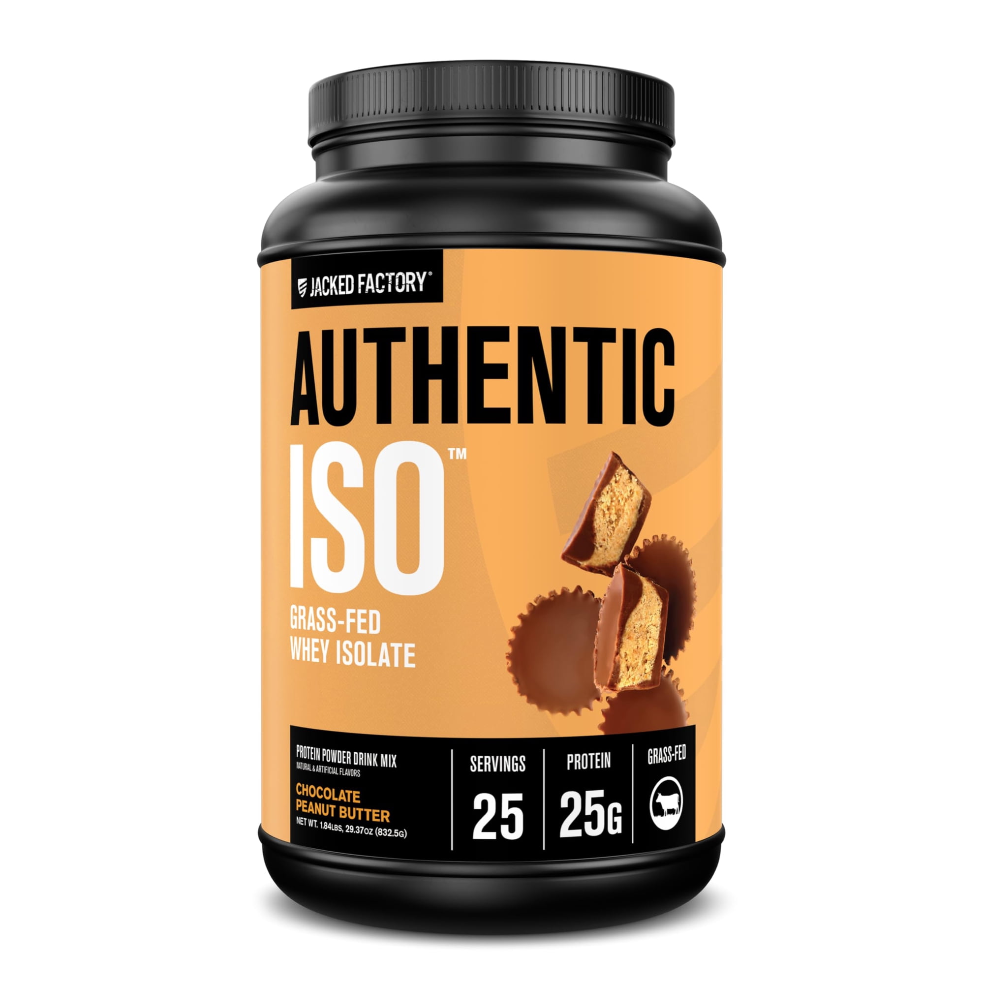 Jacked Factory Authentic ISO Whey Protein Isolate Powder - Low Carb, Non-GMO Muscle Building Protein w/No Fillers, Post Workout Recovery, Chocolate Peanut Butter - 25 Servings