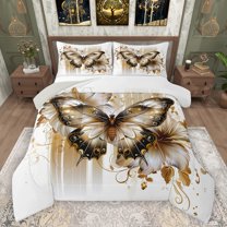 Manfei Flying Butterfly Bedding Comforter Set 2pcs for Female Men,Vintage Aesthetic Twin Comforter Sets Microfiber,Chic Floral Flowers Breathable Bedding Set,Breathable Home Decor,Reversible
