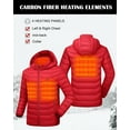 thumbnail image 3 of Venustas Heated Jacket with Battery Pack (Unisex), Heated Coat for Women and Men with Detachable Hood (Red,3XL), 3 of 7