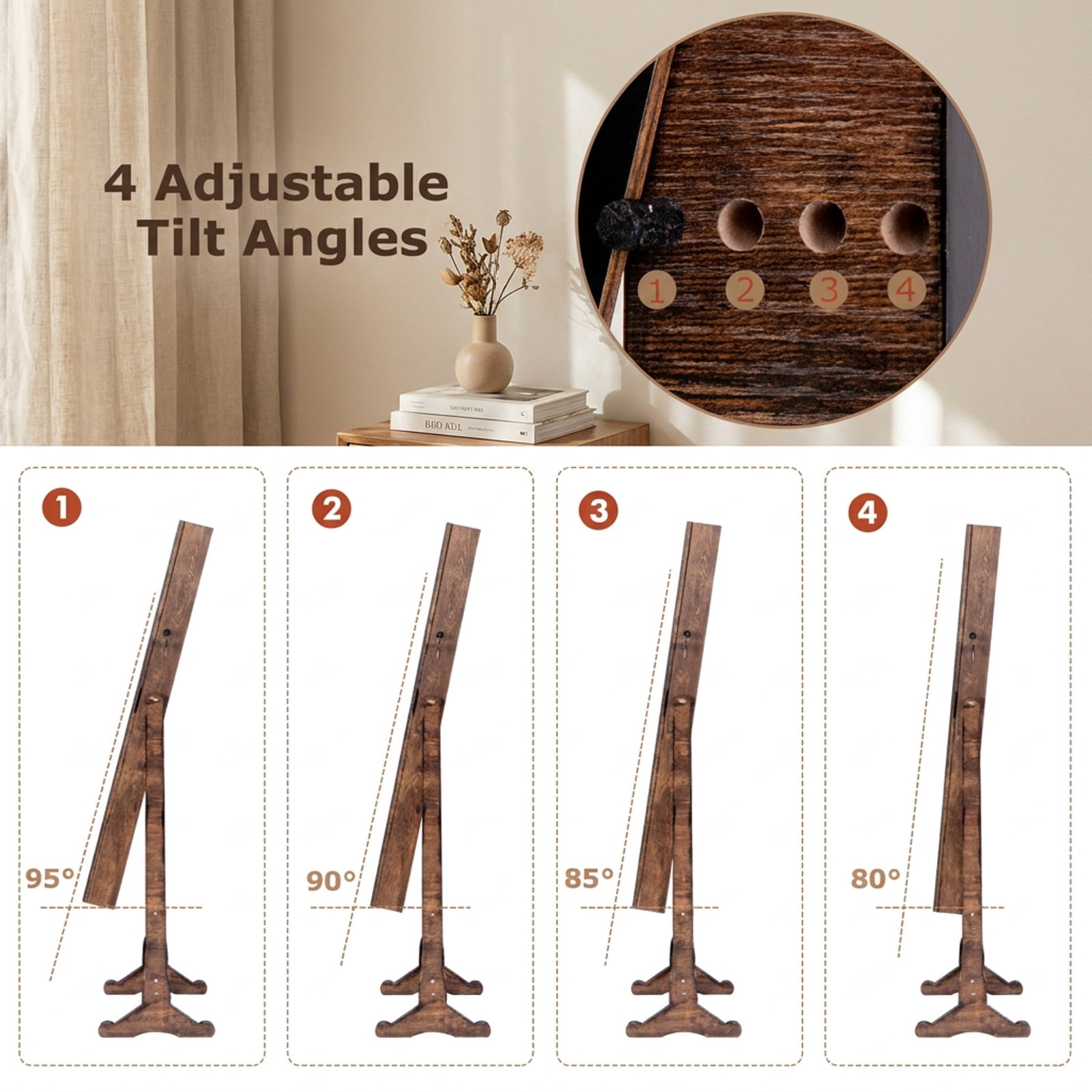 Furnibear Free Standing Full Length Jewelry Armoire with Lights for Bedroom Dressing Room Jewelry Necklace Rings Storage Mirror, Rustic Brown