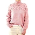 thumbnail image 3 of Women's Sweater Turtleneck Casual Long Sleeve V Neck Solid Loose Chunky Knit, Cozy and Fashionable, Ideal for Winter Gatherings and Daily Wear,Pink,M, 3 of 6