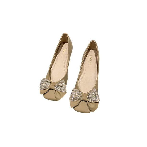 Woobling Women Casual Shoes Bow Flat Shoe Square Toe Flats Comfort