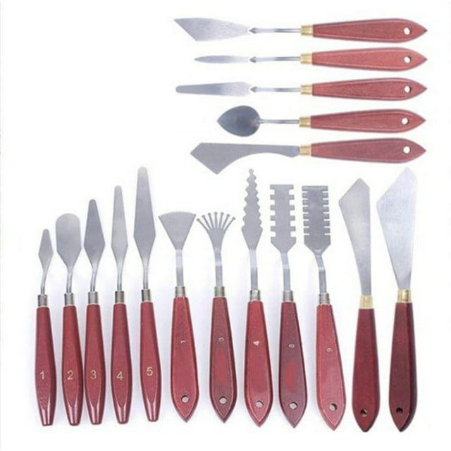 Espátula para mezclar pintura, rebanador de paleta ligero de acero inoxidable, fiable con mango de madera, espátula artística, accesorio de Herramientas y accesorios para hornear 16 piezas Bearachild HA060748-08B