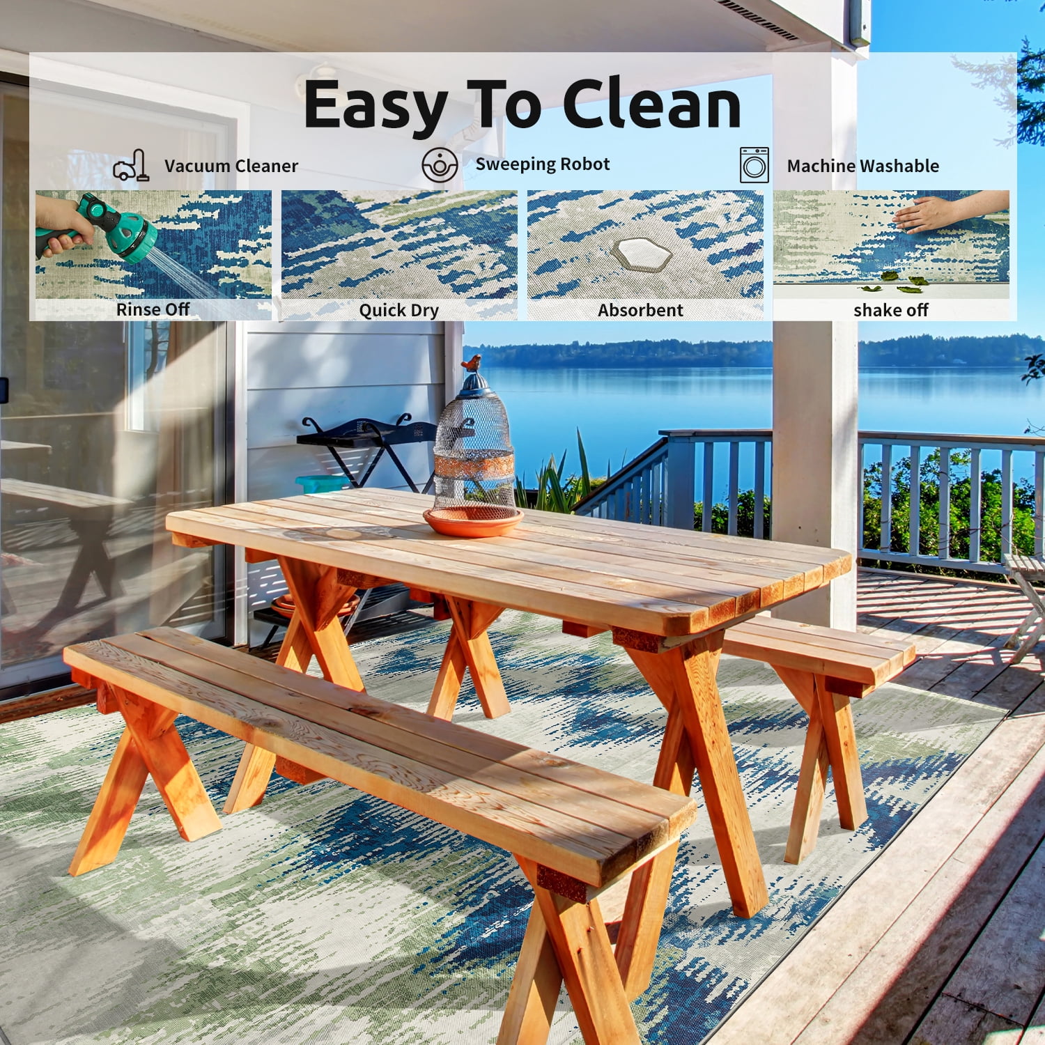 VUNATE Outdoor Rugs 5'x7' Modern Diagonal Patio Carpet Washable Area Rug for Living Room Indoor Outdoor Balcony Green
