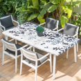 thumbnail image 2 of Navy Blue Leaves Table Cloths for 3 Foot Rectangle Tables, Summer Botanical Patio Waterproof Elastic Fitted Tablecloths, Washable Rectangular Table Cover for Camping, 2 of 8