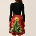 thumbnail image 6 of Women's Casual Fashion V Neck Long Sleeve Christmas Printed Party Vintage Dress for Holiday Events and Retro Style, Perfect for Women's Evening Wear,Red,S, 6 of 6